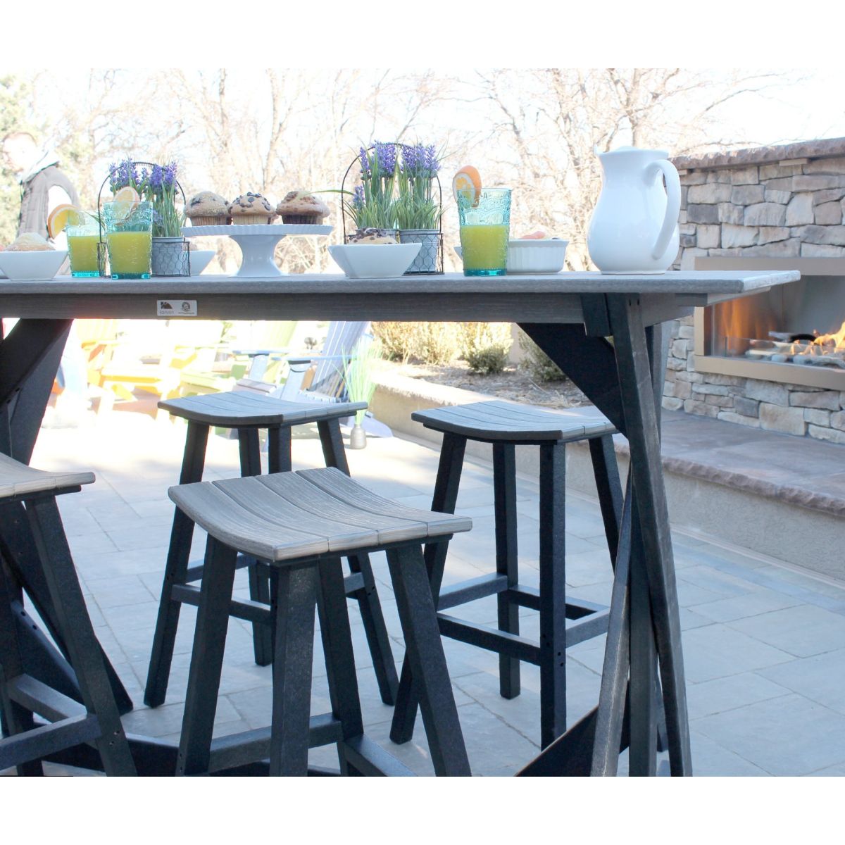 Bar Height Saddle Stool in Slate Grey and Black - Image 2