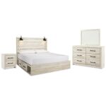 Cambeck King Panel Bed with Storage, Dresser, Mirror and Nightstand