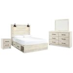 Cambeck Queen Panel Bed with Storage, Dresser, Mirror and Nightstand