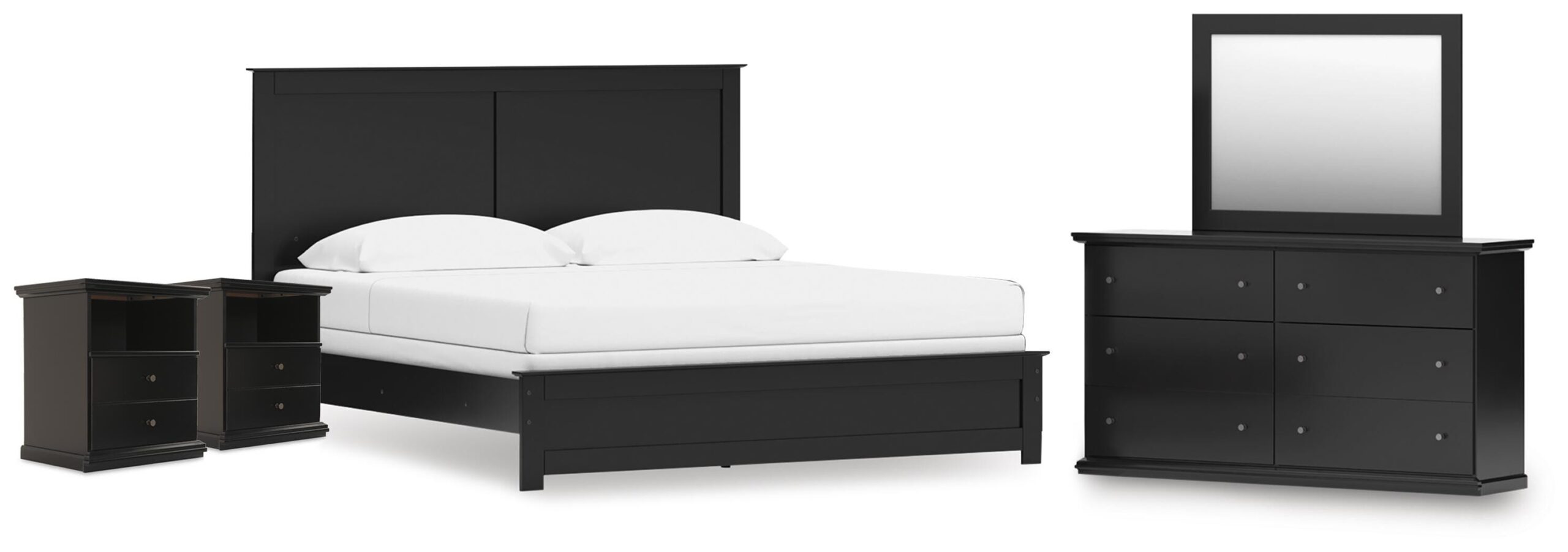 Maribel King Panel Bed, Dresser, Mirror and 2 Nightstands