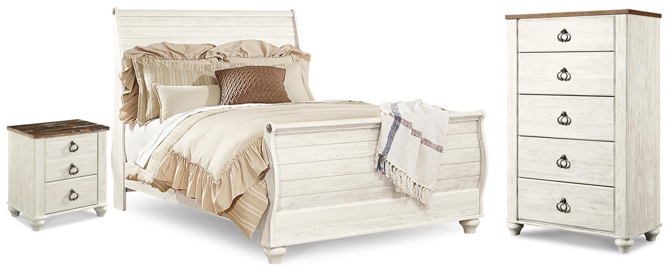 Willowton Queen Sleigh Bed, Chest and Nightstand
