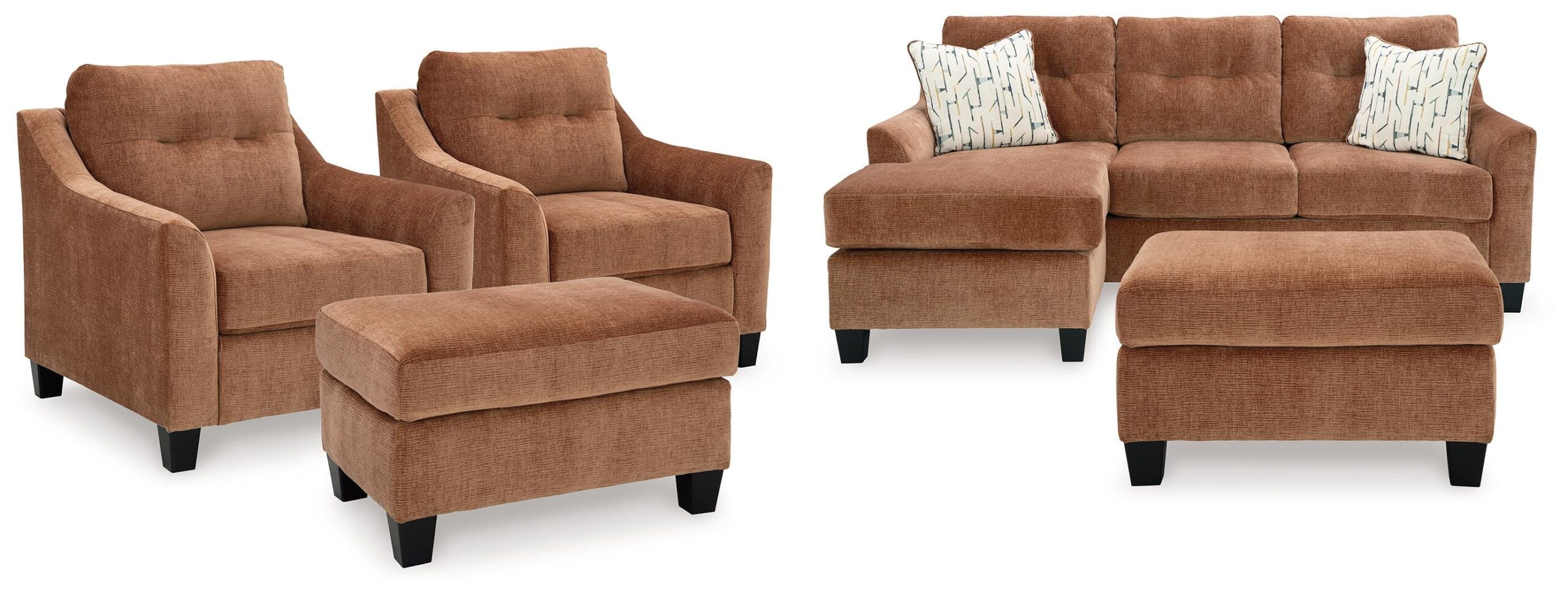 Amity Bay Sofa Chaise Sleeper, 2 Chairs and 2 Ottomans