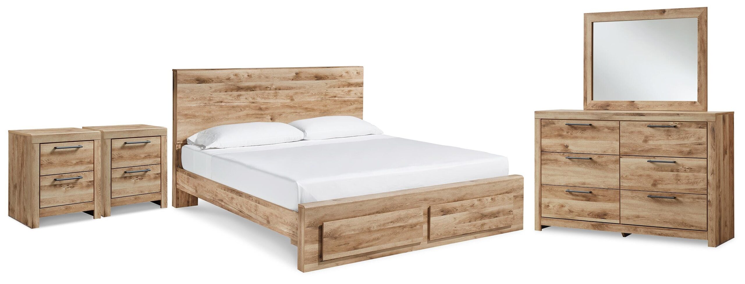 Hyanna King Panel Storage Bed, Dresser, Mirror and 2 Nightstands