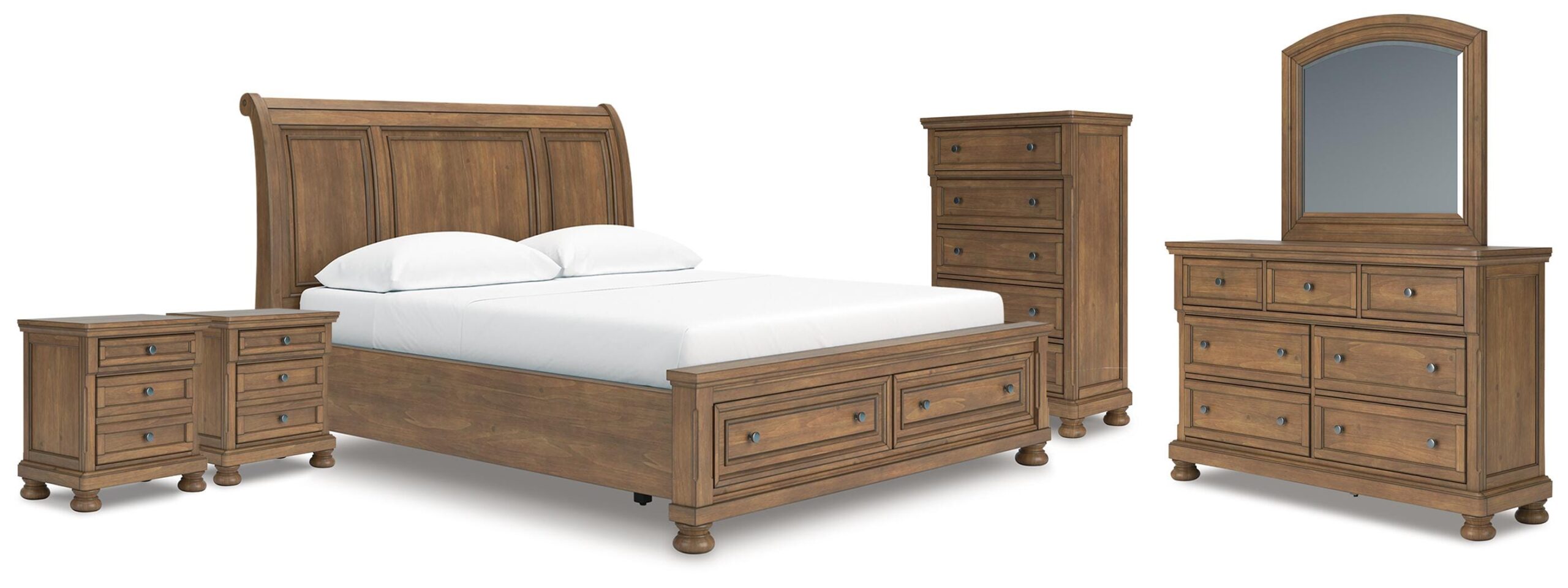 Feddinger California King Sleigh Bed, Dresser, Mirror, Chest and 2 Nightstands