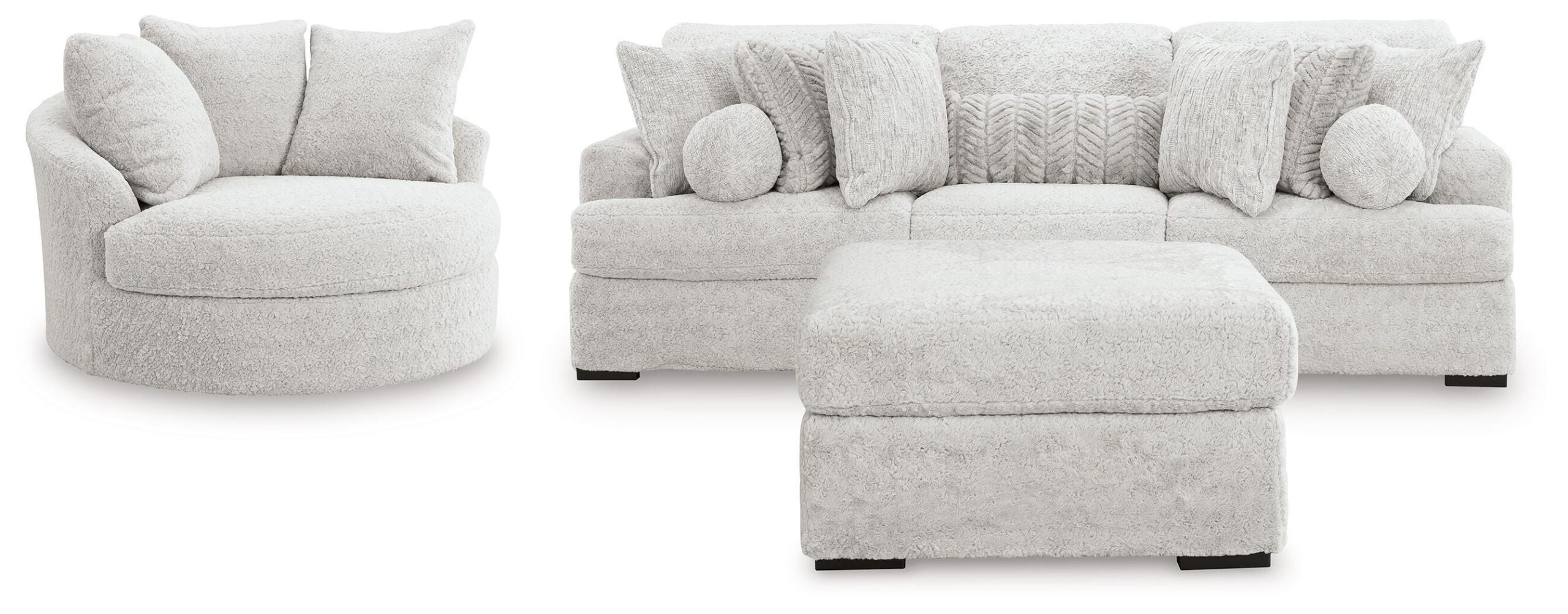 Cuddle Plush 3-Piece Sectional, Chair and Ottoman