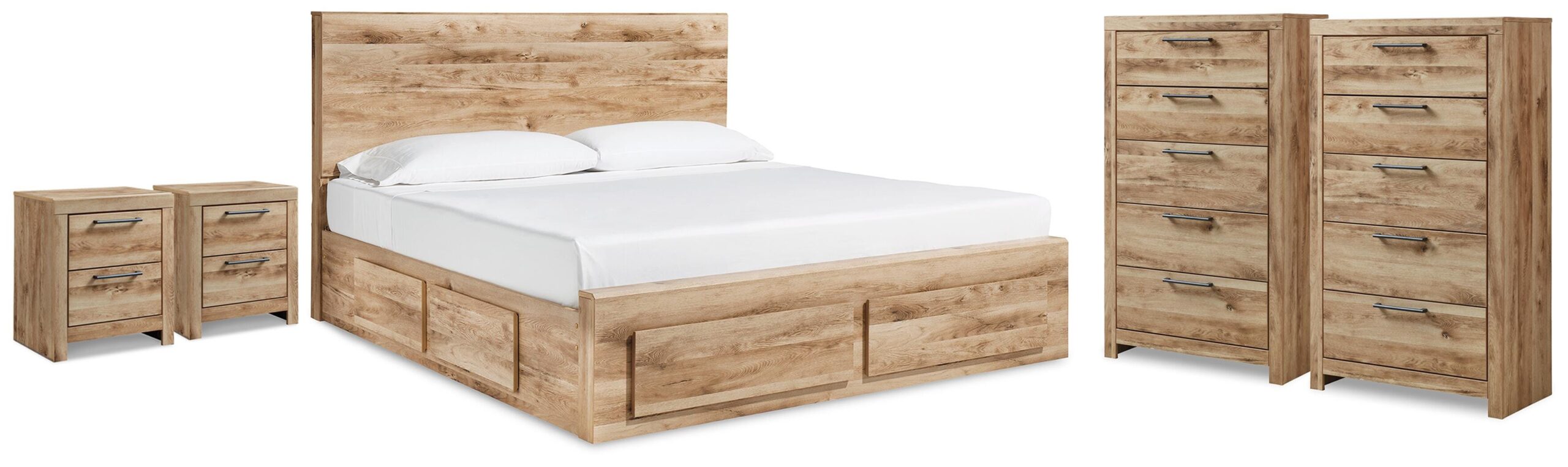 Hyanna King Panel Bed, 2 Chests and 2 Nightstands