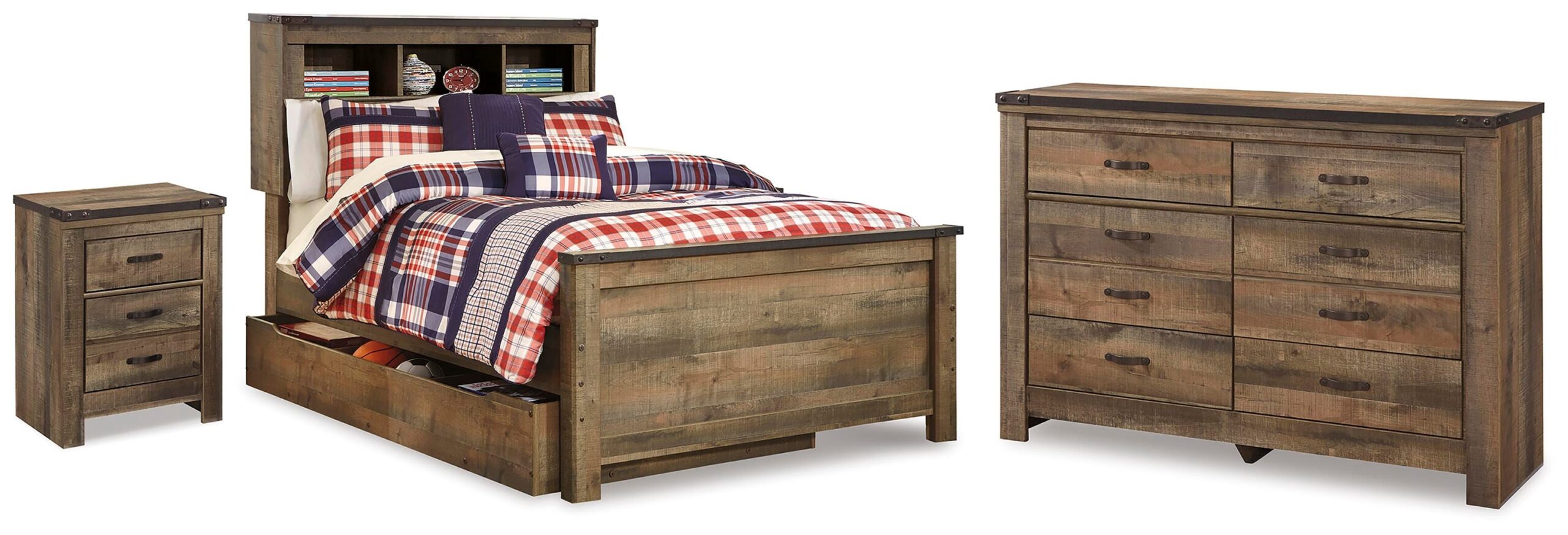 Trinell Full Bookcase Storage Bed, Dresser and Nightstand